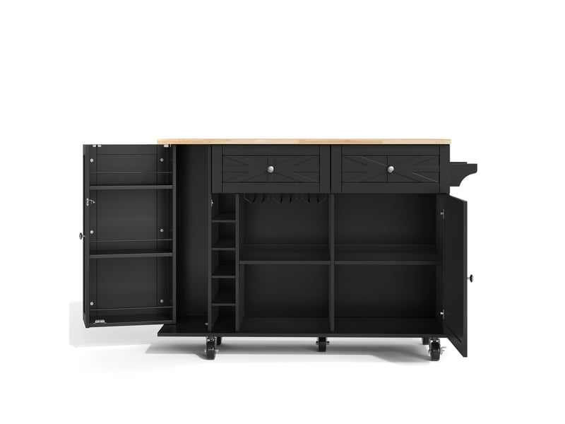  Desserte de cuisine 120 x 45 à 70 x 89 cm noire en mdf, plateau rabattable, rangements sur roulettes  - Conforama D