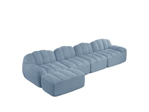 Canapé modulaire 4 places 366x165x79 cm, sans montage, polaire granuleux, mousse 32d, avec pouf, bleu