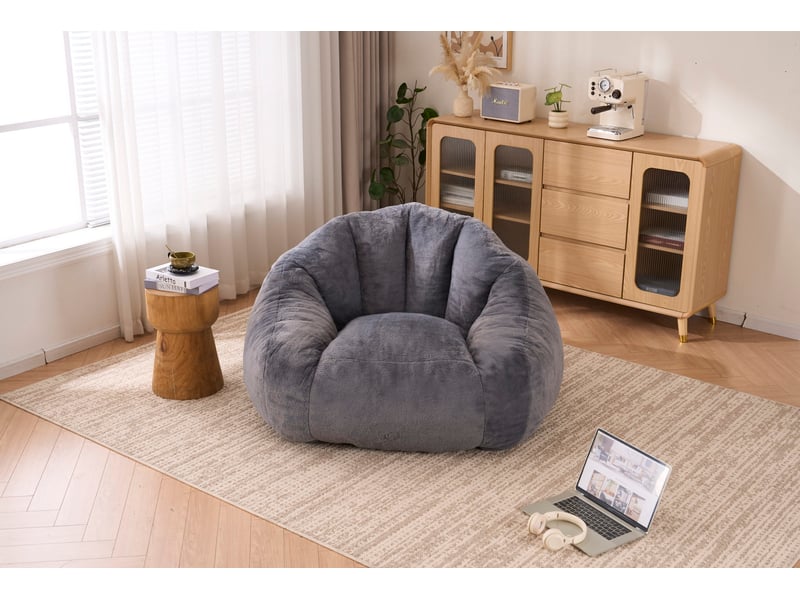 Fauteuil pouf avec dossier enveloppant, sans montage, garnissage en mousse, en polyester gris clair 111 × 123 × 75 cm - Conforama C