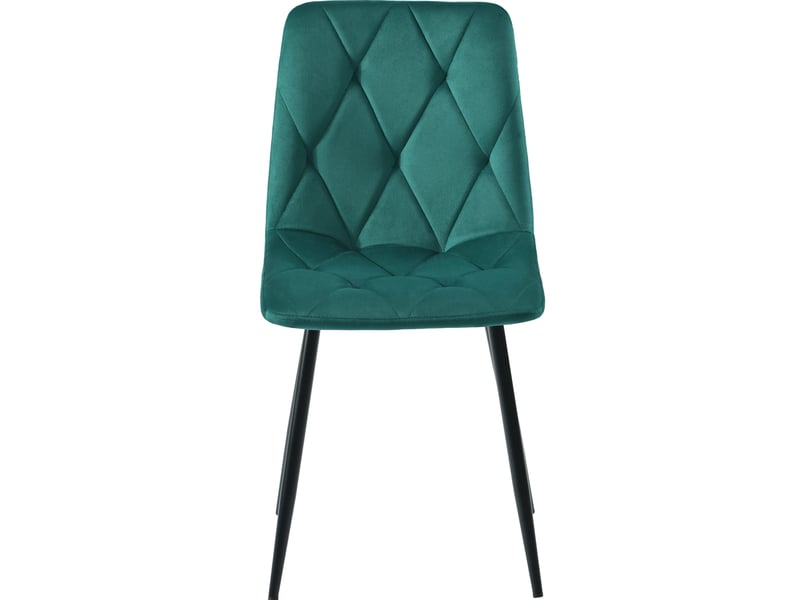  Lot de 4 chaises 46x45x86 cm, motif chevron, revêtement velours vert foncé, structure bois massif, base métallique noire, pour salle à manger  - Conforama D