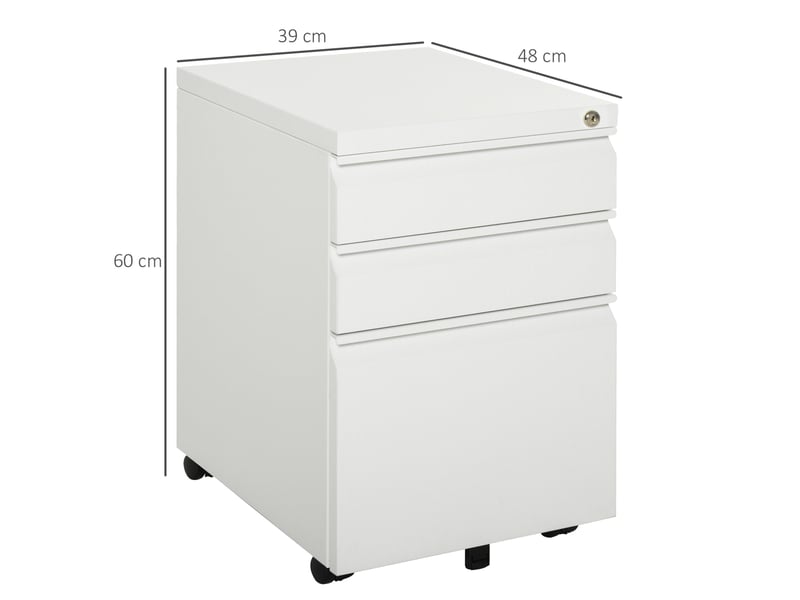  Caisson de rangement de bureau mobile 39x48x60 cm – blanc – 3 tiroirs verrouillables avec roulettes  - Conforama C