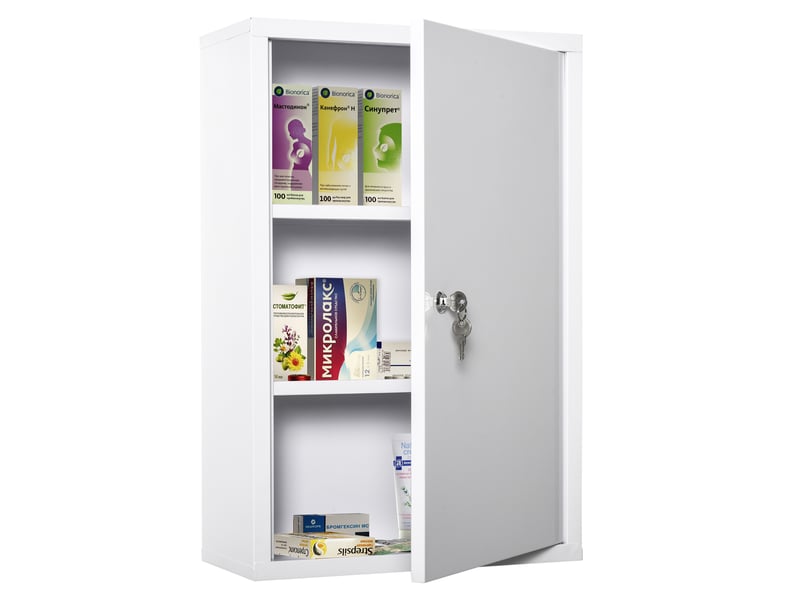  Armoire à pharmacie métallique verrouillable à 3 compartiments, armoire de premiers secours, 40 x 18 x 60 cm, blanche  - Conforama B