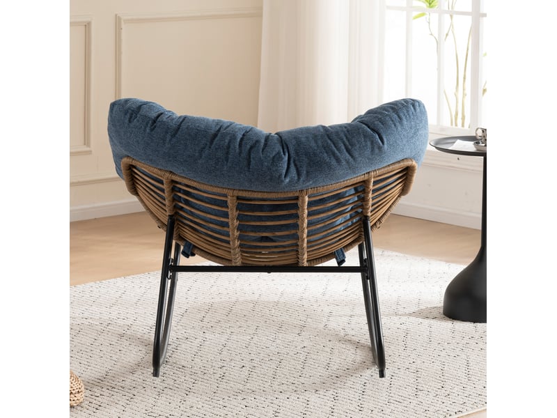  Fauteuil à bascule en chenille avec assise rembourrée et structure métallique, bleu, 95 × 107 × 83 cm  - Conforama D