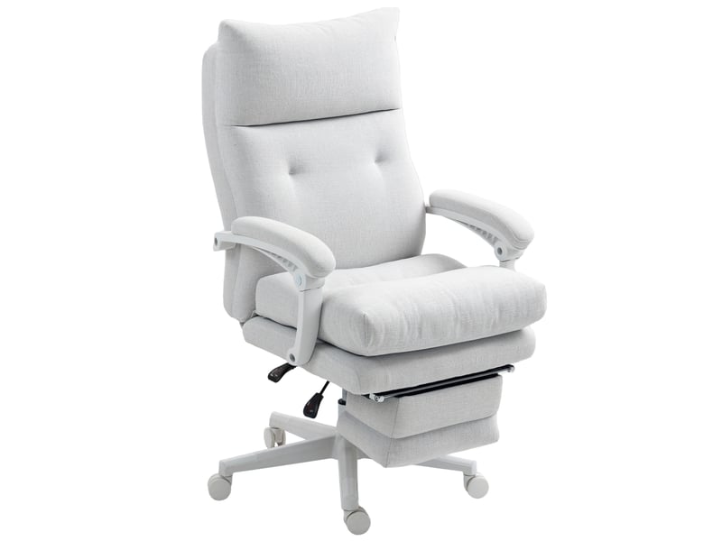  Fauteuil roulant à roulettes, aspect lin, réglable en hauteur, inclinable à 160°, repose-pieds, blanc crème  - Conforama B