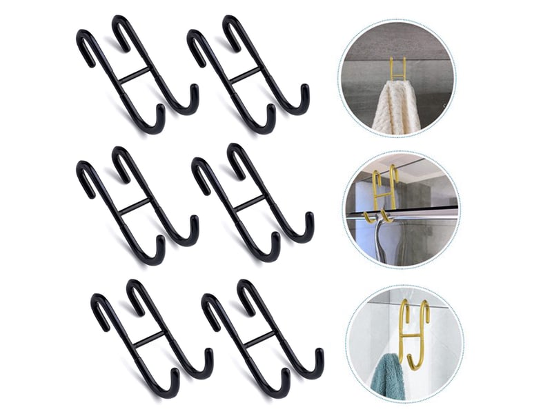  6 crochets de douche en forme, derrière la porte, cintre de salle de bain en acier inoxydable, installation sans perçage, noir  - Conforama A