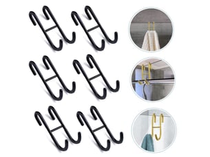 6 crochets de douche en forme, derrière la porte, cintre de salle de bain en acier inoxydable, installation sans perçage, noir