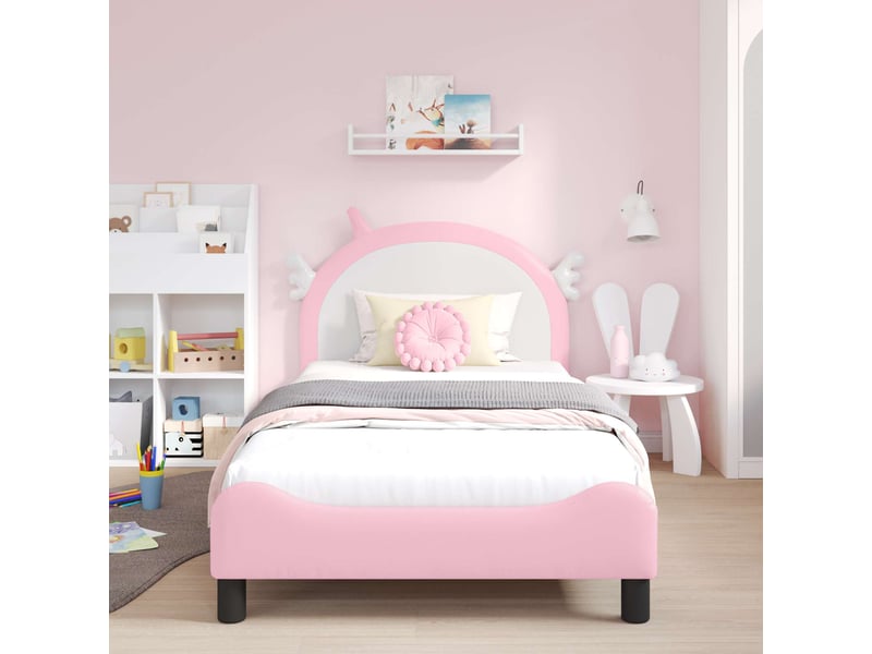  Cadre de lit pour enfants - lit jeune avec tête de lit rose 80 x 200 cm pu  - Conforama C