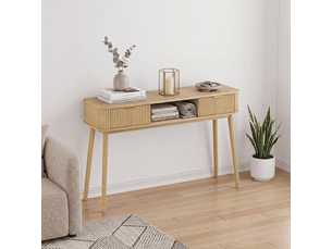 Table basse rectangulaire coloris bois clair <strong>MEULVA</strong> <strong></strong> - 35 cmx120 cm