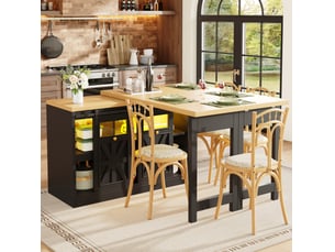 Îlot de cuisine 3-en-1 extensible et pivotant 120-197x40x72 cm noir