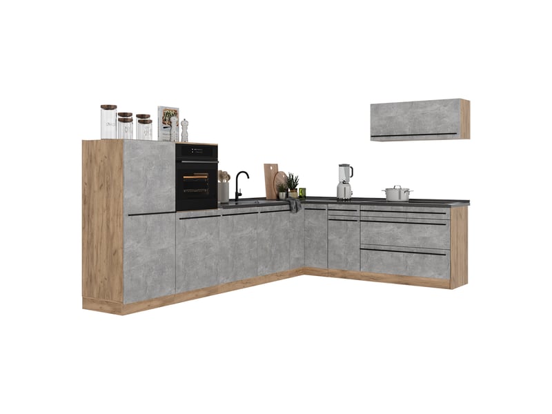 Vicco cuisine en angle, bétonchêne doré, 327 x cm plan de travail anthracite - Conforama E