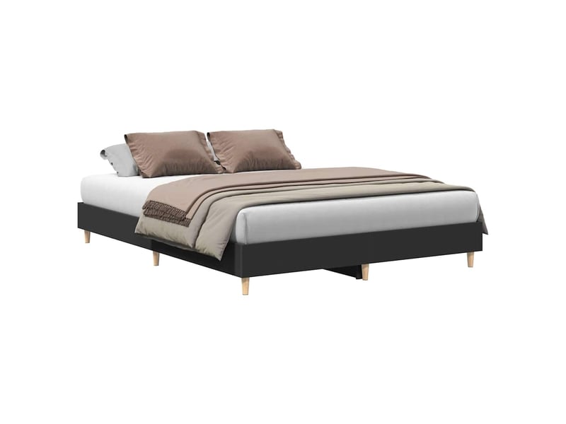  Lit double- lit adulte -  cadre de lit sans matelas noir 150x200 cm bois d'ingénierie  - Conforama A