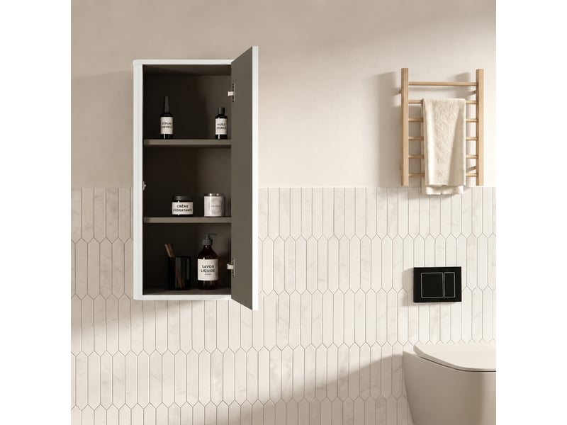  Armoire murale de salle de bain, façade rainurée, rangement suspendu 36 x 29 x 75 cm, blanche  - Conforama D