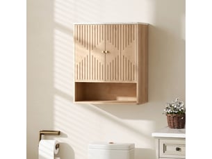 Armoire murale de salle de bain, meuble de rangement avec compartiment ouvert et étagère réglable, 60 x 18 x 70 cm chêne