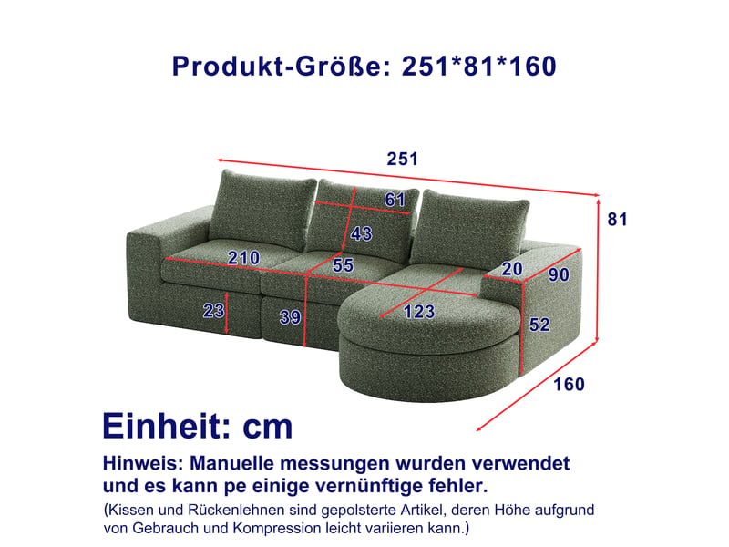  Canapé modulaire en l avec méridienne et élément courbé, mousse compressée, sans montage  - Conforama C