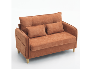 Canapé 2 places 127x75,5x83 cm en bois marron, accoudoirs, coussins moelleux, poches latérales, tissu chenille
