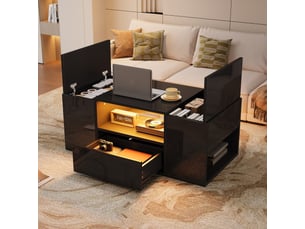 Table basse avec 1 tiroir, 2 portes et 6 niches de rangement, led, finition brillante, pour salon, 100 × 50 × 40 cm