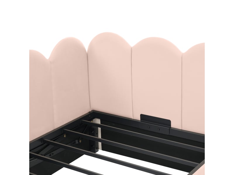  Lit coffre enfant 90x190 cm, lit simple, rangement, sommier à lattes métalliques, en velours, rose, sans fond, sans matelas  - Conforama D
