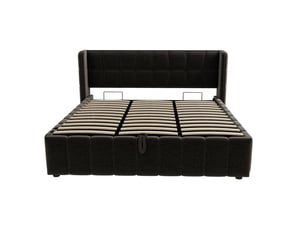 Lit coffre 180x200 cm - lit double 180x200 - cadre de lit encastrable avec tête de lit à oreilles et sommier relevable - lin - anthracite