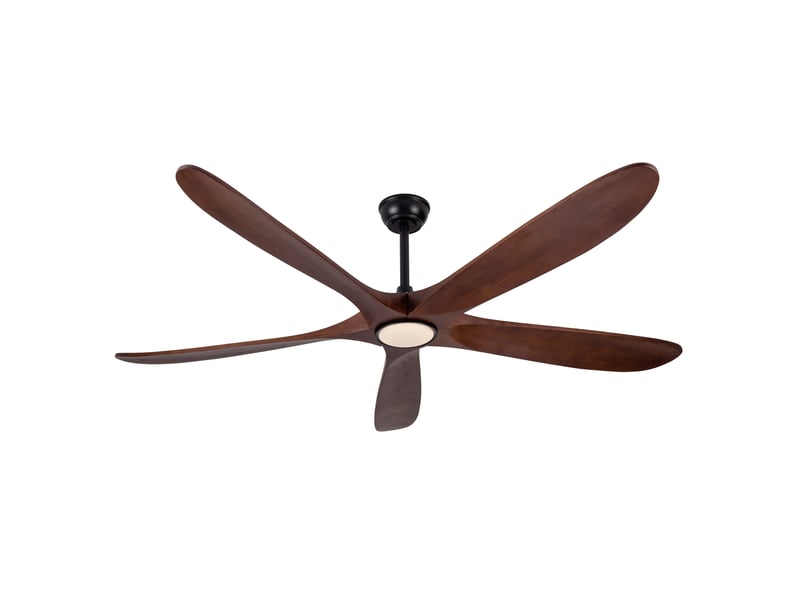  Ventilateur de plafond ultrafin 176 cm led dimmable, 5 pales bois noyer foncé  - Conforama A