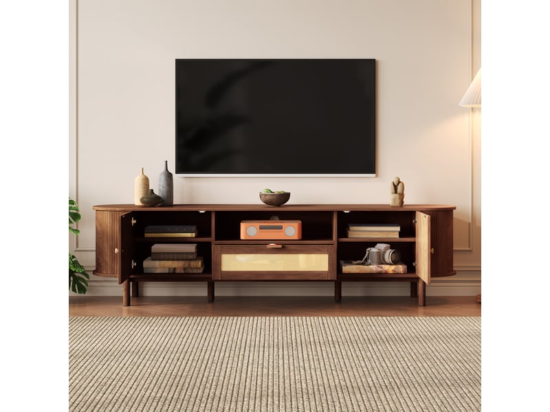  Meuble tv moderne en mdf – finition noyer, rangement et niche ouverte – 175 x 36 x 51 cm  - Conforama B