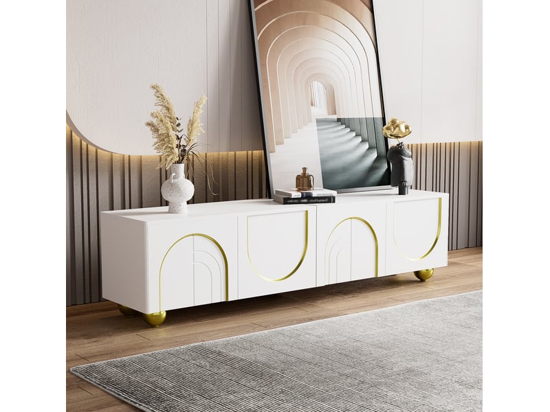  Meuble tv modenvie 170 x 38 x 44 cm 4 portes rangement blanc et doré  - Conforama B