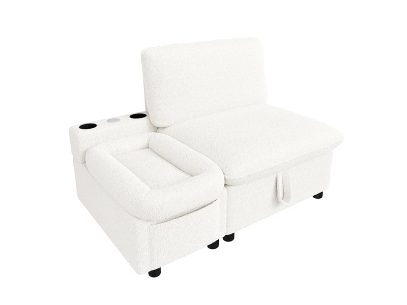  Fauteuil 1 place 110x81x87 cm, canapé avec rangement, rangement dissimulé, rangement intégré, ports usb et type-c, design moderne, tissu bouclé beige CozyNest - Conforama A