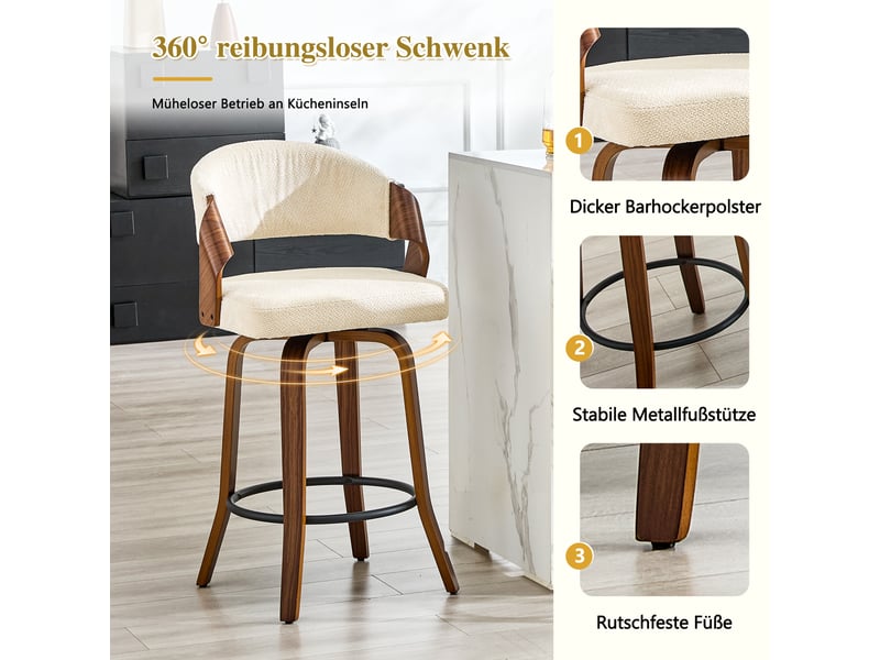  Lot de 2 tabourets de bar,51x42x95 cm,avec dossier,tissu,blanc  - Conforama D