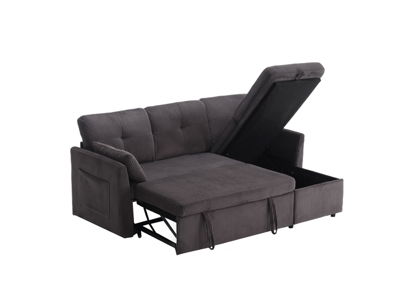  Canapé d’angle convertible modenvie 3 places en velours côtelé gris foncé avec rangement et méridienne réversible 206 x 108 x 66 cm  - Conforama E