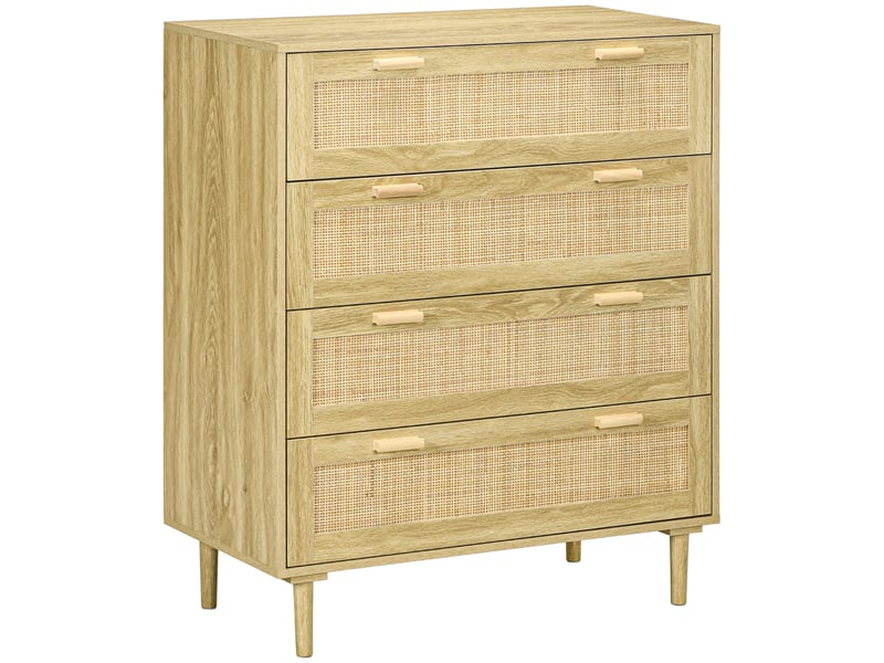  Commode 4 tiroirs meuble de rangement façade tissage en rotin bohème style dim. 90l x 45p x 108,5h cm aspect bois clair  - Conforama B