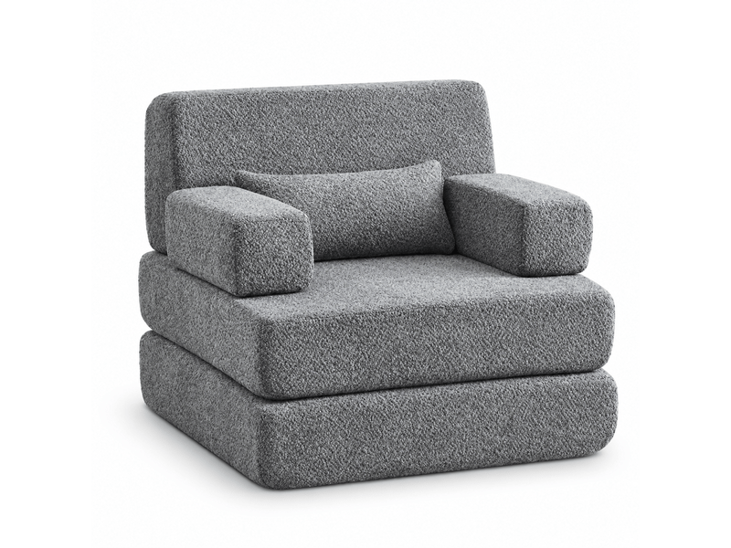  Canapé convertible 2-en-1 1 place 90 x 90 x 80 cm avec couchage pliant, dossier réglable et structure en fer, chenille, gris OMNIGLINT TRADING LTD - Conforama A