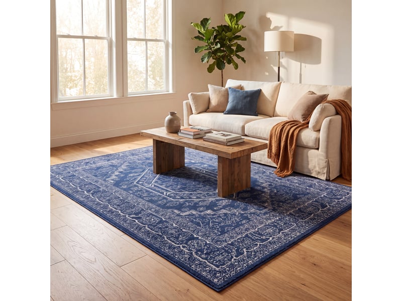  Tapis médaillon en polypropylène bleublanc, 183 x 244 cm  - Conforama B