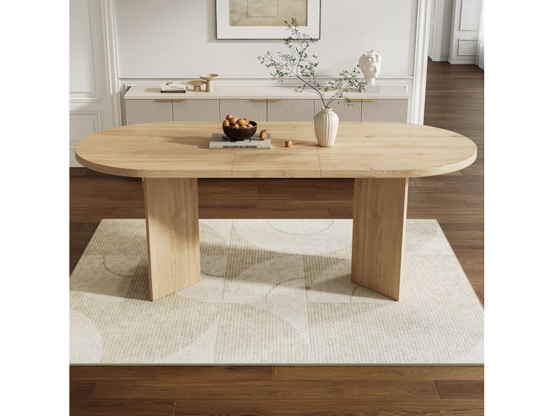  Table de salle à manger pour 6 à 8 personnes, plateau de 18 mm et coins arrondis, en mdf chêne, 160 × 80 cm  - Conforama D