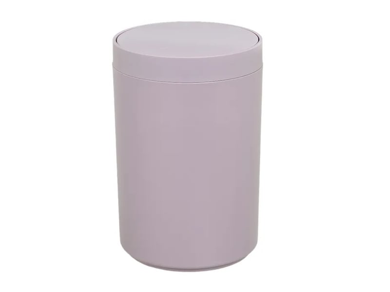  Poubelle ronde de salle de bain à couvercle basculant en polypropylène finition mate, capacité 5l,coloris mauve-gris - longueur 18 x profondeur 18 x hauteur 27 cm  - Conforama A