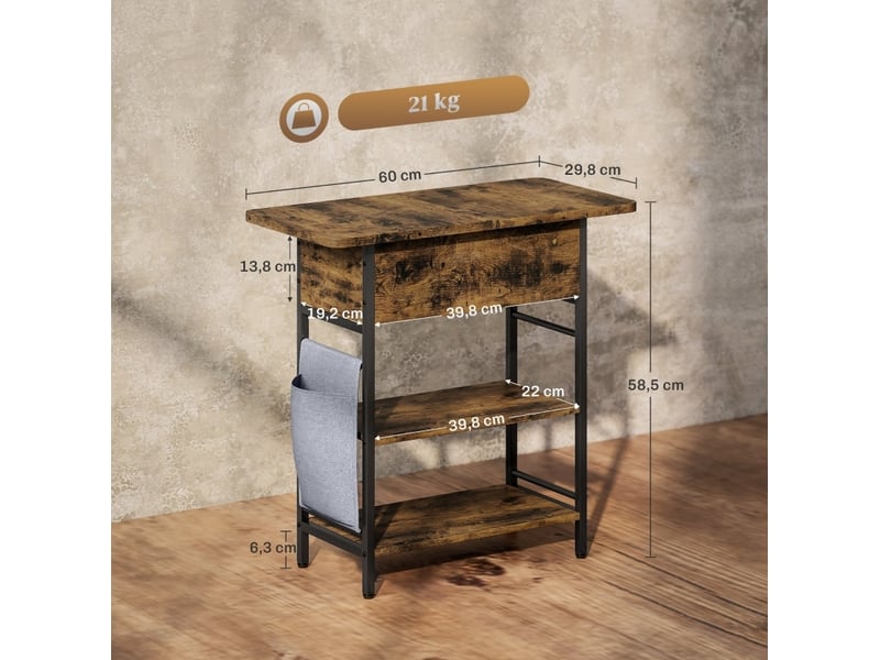  Console avec 2 étagères, prises secteur, ports usb et rangement, pour chambre et salon, 60 × 29,8 × 58,5 cm  - Conforama D