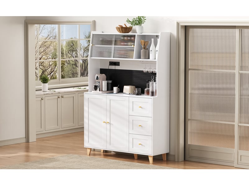  Meuble haut blanc avec prises - panneau perforé, tiroirs - idéal cuisinesalle à manger  - Conforama B