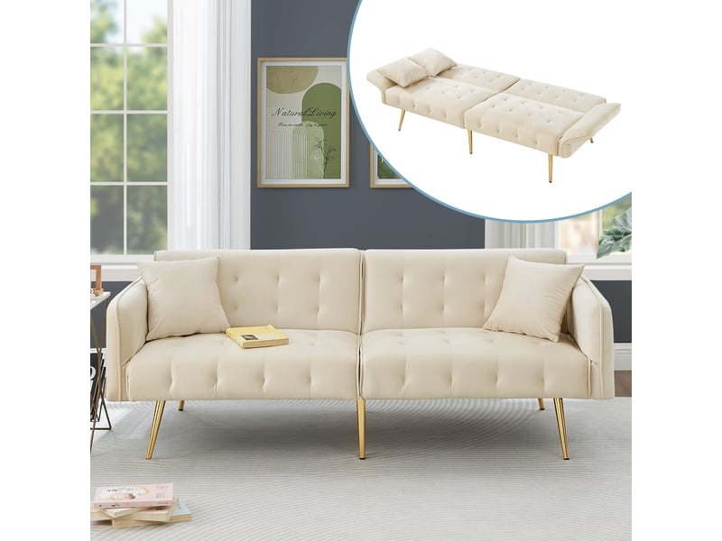  Canapé droit convertible 2 pl velours beige canapé beige - Conforama B