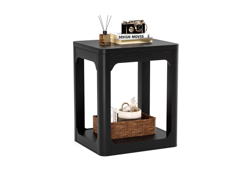  Lot de 2 tables d’appoint à 2 niveaux en mdf noir mat, 50 x 40 x 60 cm  - Conforama A