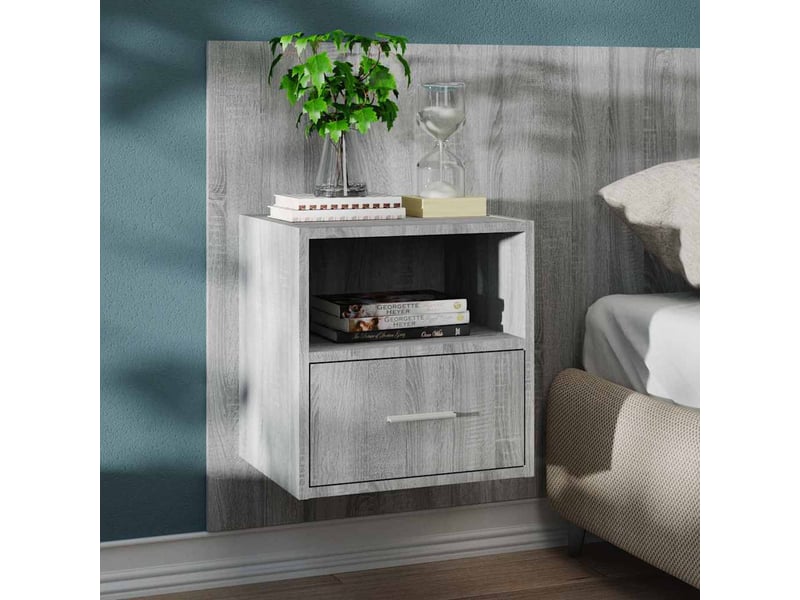  Lot de 2 tables de chevet - cabinet de chevet - table de nuit murales sonoma gris  - Conforama B
