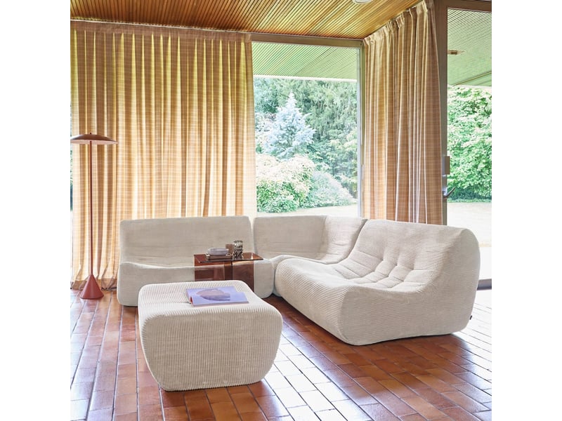 Canapé d'angle modulable 5 places avec repose pied velours côtelé crème - sokol - Conforama C