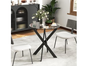 Table à manger ronde 4 personnes ø70 x 75 cm, verre trempé noir et transparent
