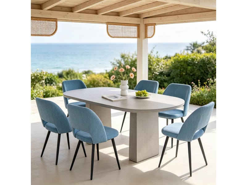 Chaise de salle à manger lot de 6 avec dossier ergonomique et pieds en métal, pour cuisine, tissu côtelé bleu - Conforama B