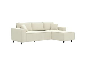 Canapé d'angle réversible 3 places moderne avec coussins inclus, crème, tissu velours côtelé