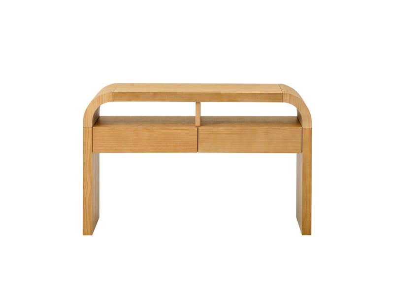  Table console moderne en bois avec tiroirs pour entrée, console avec face incurvée et pieds réglables, table étroite pour entrée, couloir ou salon (natura)  - Conforama A