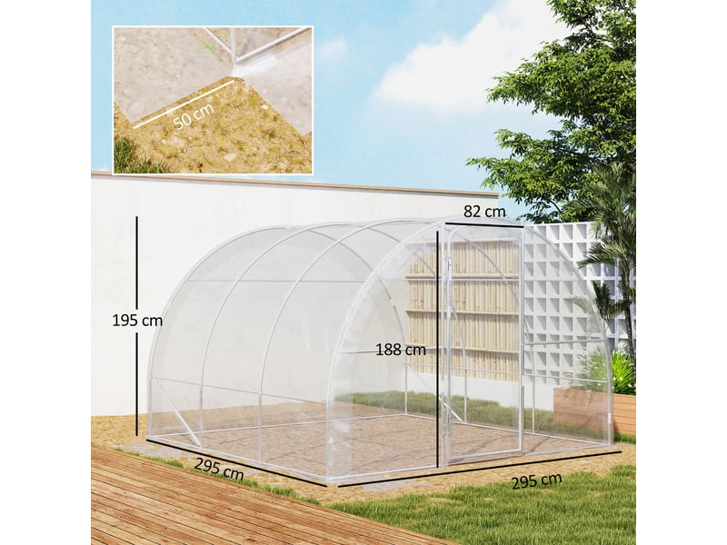 Serre de jardin tunnel 3 x 3 x 2 m 9 m² avec porte à charnières bâche en pe 150 gm² pour légumes plantes fleurs - Conforama E