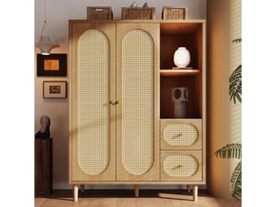 Armoire penderie 161x120x44 cm style campagne, chêne, 2 portes, 2 tiroirs, étagères, tringle