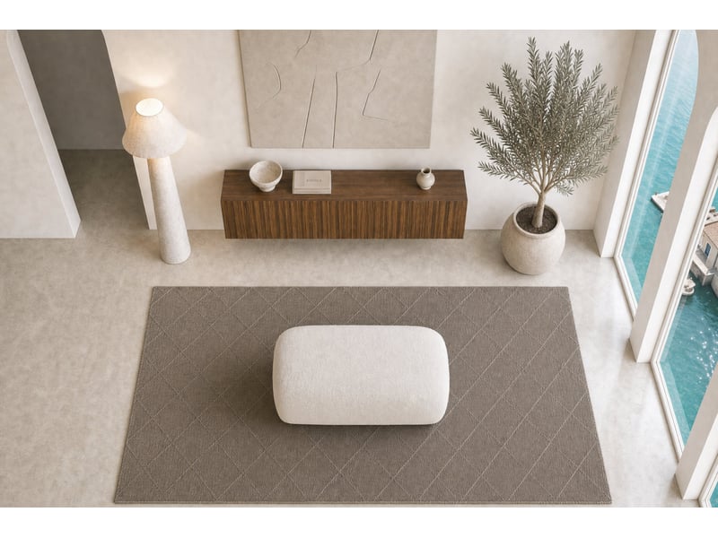  Cassis - pouf en tissu chenille beige 105x57x40  - Conforama E