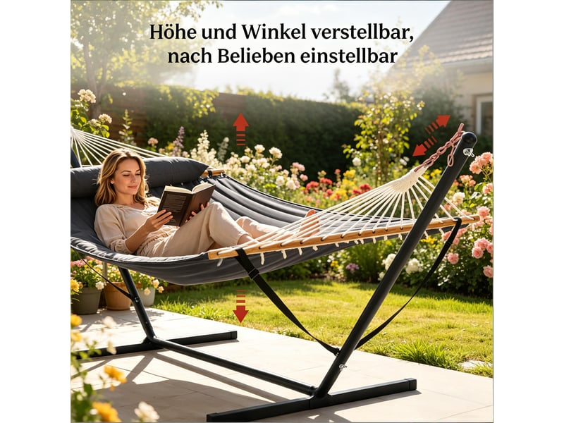 Hamac double,200x140 cm,avec support en métal anthracite charge 250 kg - Conforama D