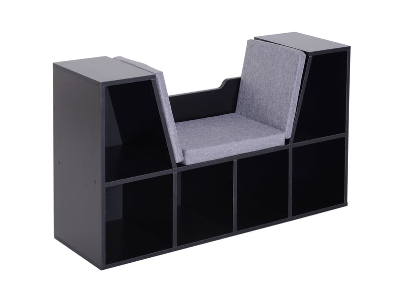  Bibliothèque banc 2 en 1 avec coussin, 6 compartiments ouverts, noir, 102×30×61 cm  - Conforama A