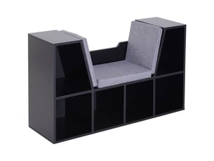 Bibliothèque banc 2 en 1 avec coussin, 6 compartiments ouverts, noir, 102×30×61 cm