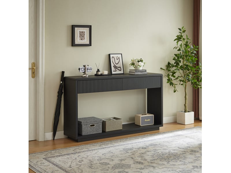  Console d’entrée moderne 150x35x85 cm avec 2 tiroirs noir charbon  - Conforama W